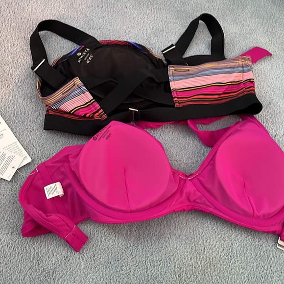 Athleta Swim Bikini Tops 40 C Bundle of 2 Pink Black - Picture 1 of 5